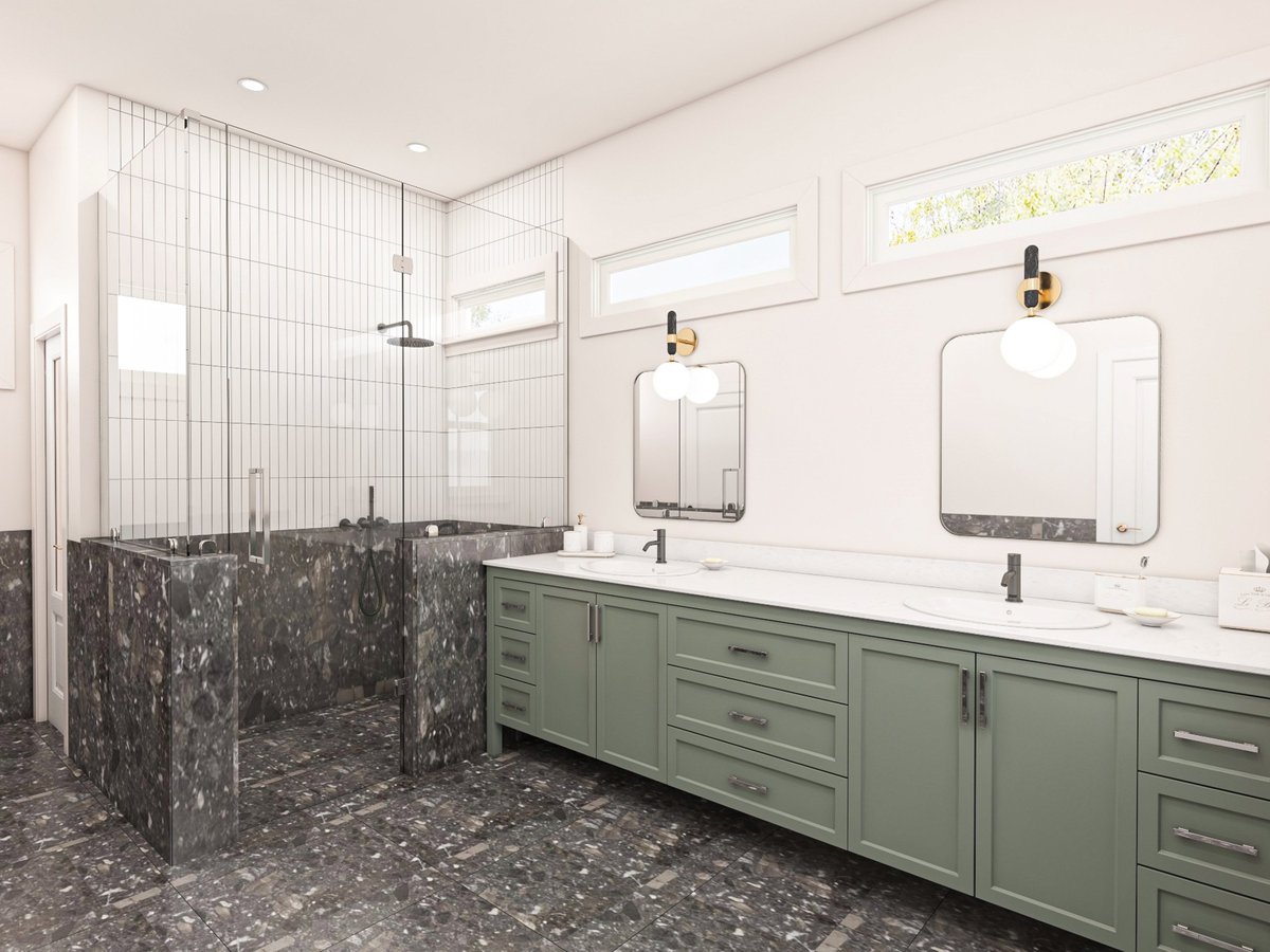Elegant bathroom vanity with custom cabinet design and granite surfaces