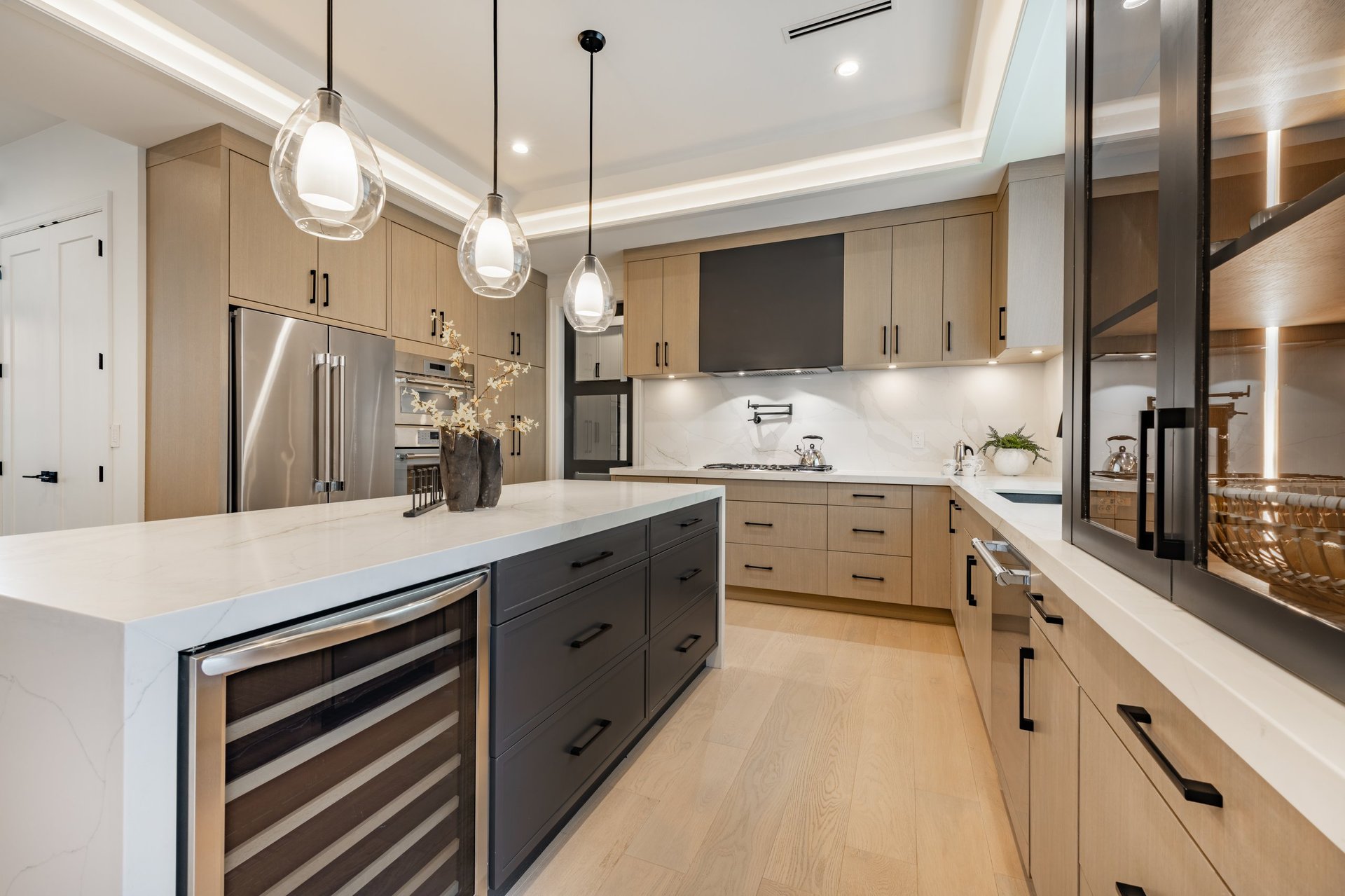 Luxury kitchen with custom white cabinets