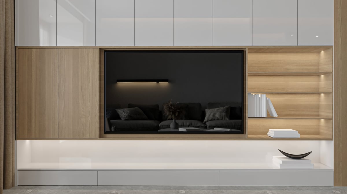 Modern entertainment center with built-in storage