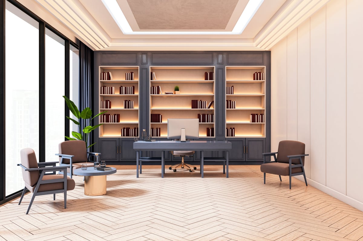 Executive home office with custom built-in cabinetry