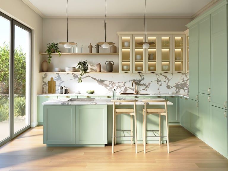 Luxury kitchen with custom cabinets and marble countertops