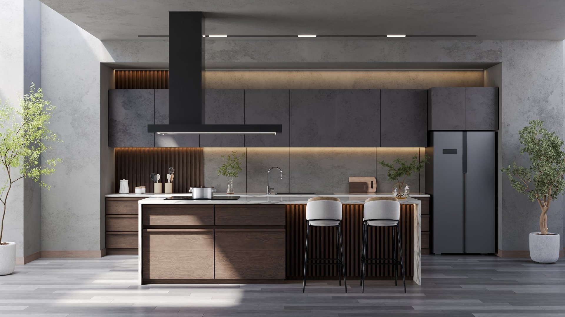 Modern commercial space with custom cabinetry and design