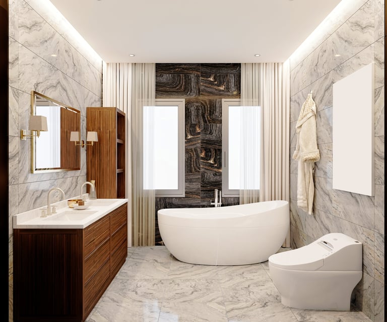 Luxury bathroom with custom wood vanity