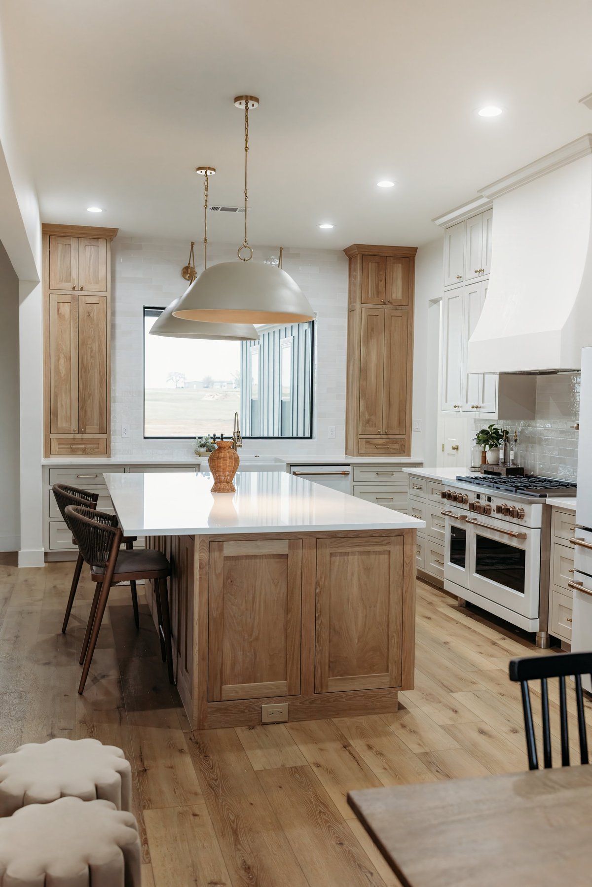 High-end commercial cabinetry with natural wood finishes